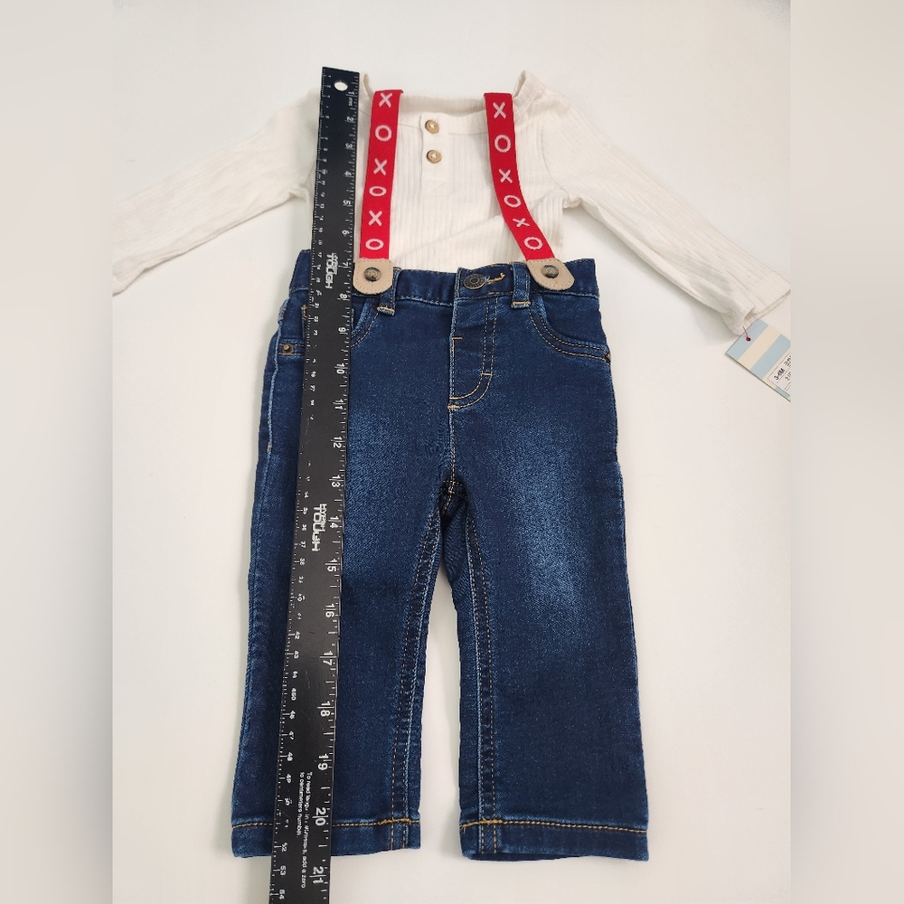 Cat & Jack Valentines set jeans and suspenders Size 3-6 Months NWT - Picture 3 of 8
